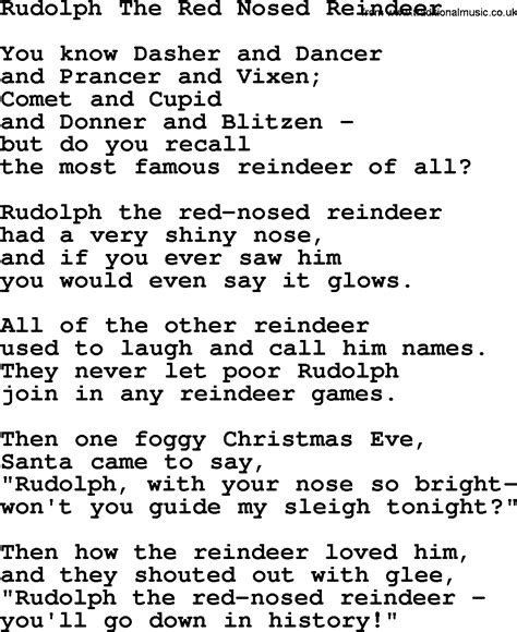 rudolph  red nosed reindeer printable lyrics