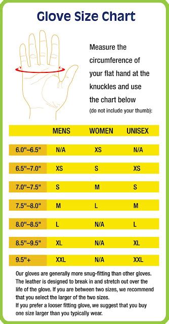 ladies glove size chart