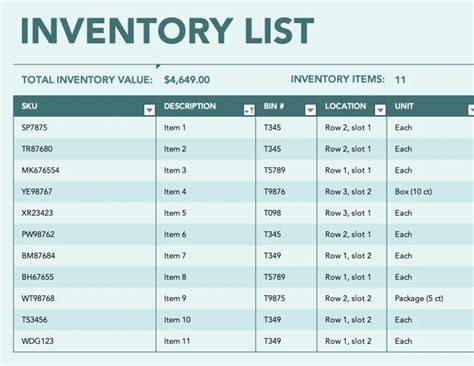 inventory templates microsoft create