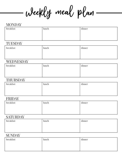 printable weekly meal plan template meal planning template