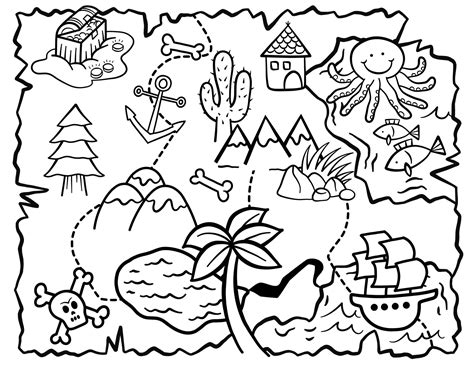 cute kids doodle treasure map coloring page  vector art  vecteezy