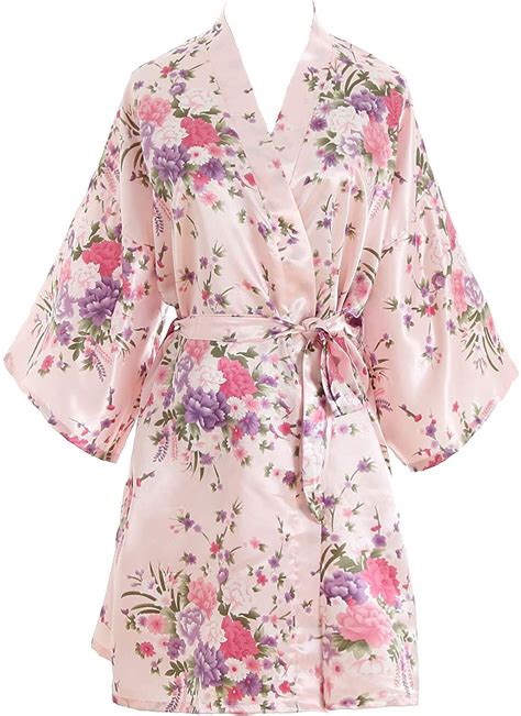 luxurysmart cherry blossoms floral satin kimono robe pink one size