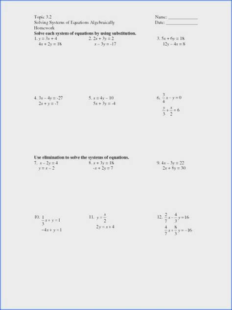 systems  equations review worksheet lesson  homework practice solve