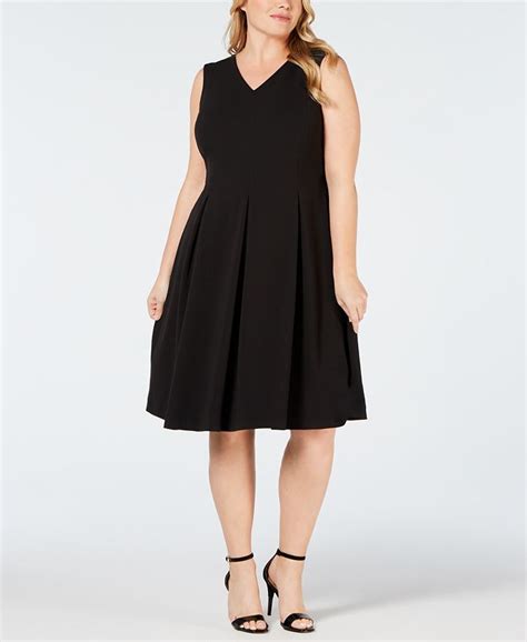 Calvin Klein Plus Size Illusion Back Fit And Flare Dress And Reviews
