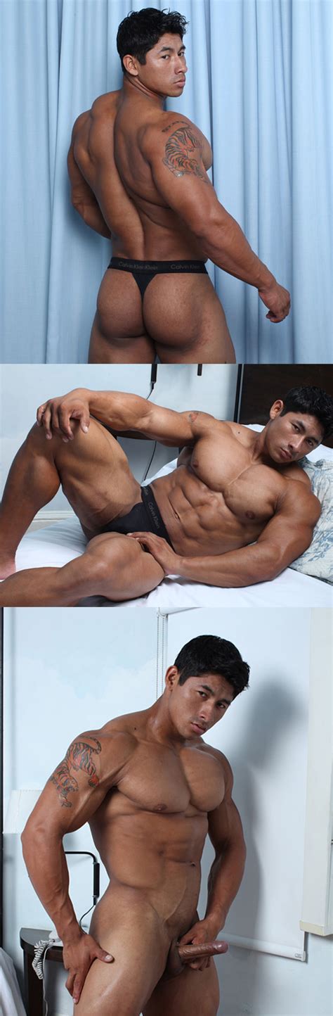 cock and tail time naked ripped asian bodybuilder ko ryu strokes one out