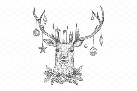 christmas sketch deer illustrations creative market