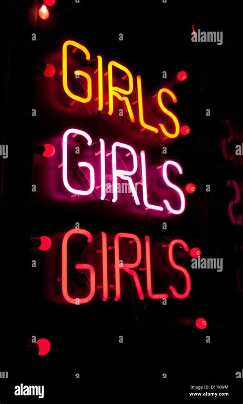 Girls Girls Girls Neon Sign Outside Sex Club Cinema Soho London