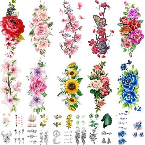buy quichic 60 designs large temporary tattoo colorful flowers