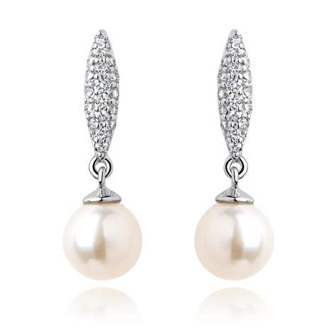 18ct White Gold Marquise Pearl And Diamond Drop Earrings Pravins