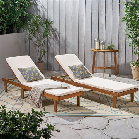 noble house maddison outdoor modern acacia wood chaise lounge  cushion set   teak