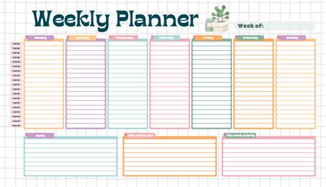 weekly planner  hour printable