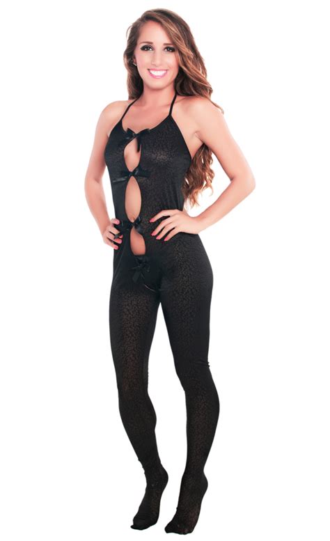 black bodystocking with bow accents