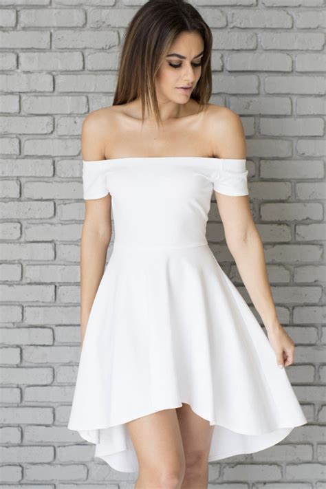 White Off Shoulder Sexy High Low Party Dress 033546