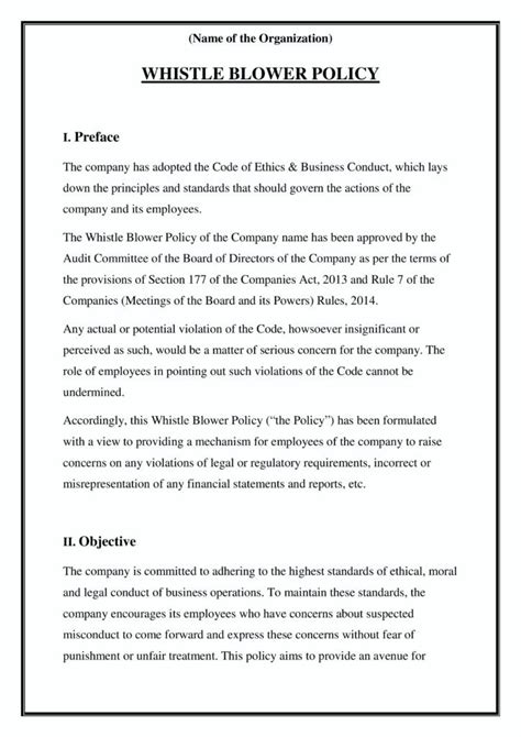 whistleblower policy template