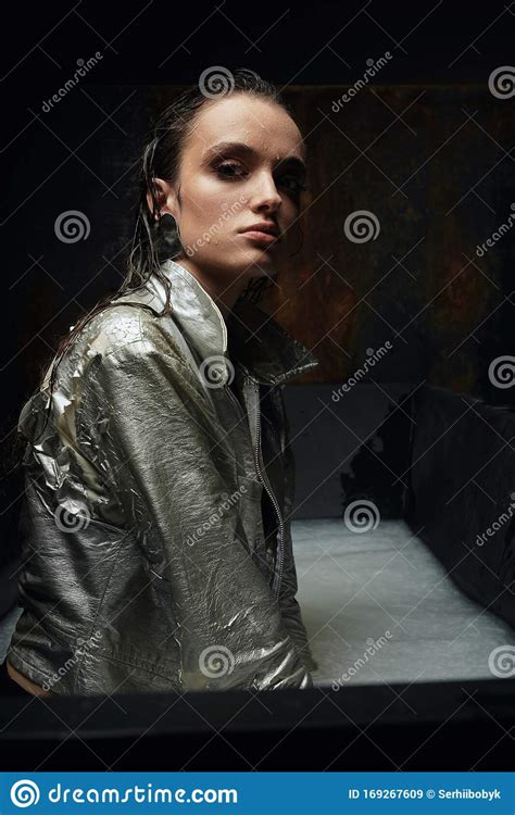 brunette woman posing in bath stock image image of