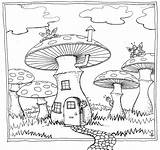 Mushrooms Grzybami Fairies Champignon Kolorowanka Space Toadstools Druku Fairy Trippy Grzyby Grzyb Dessins Visiter Drukowanka sketch template