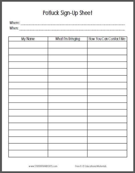 potluck sign  sheet   sign  sheets templates