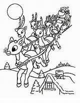 Coloring Santa Pages Christmas Sleigh Rudolph Printable His Eve Reindeer Riding Size Drawing Color Santas Rudolf Elf Sheets Print Los sketch template