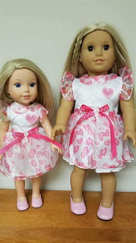 matching pink hearts organza dress for the american girl doll or wellie