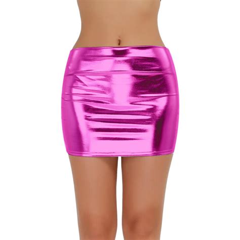 women metallic bodycon mini skirt micro nightclub party shiny dress pvc