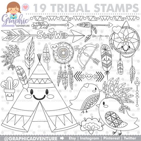 tribal stamp commercial  digi stamp digital image party digistamp tribal coloring page