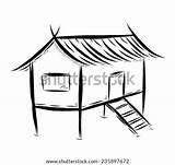 House Vector Thai Cartoon Hut Traditional Sketch Drawing Nipa Illustration Coloring Drawn Hand Style Template Pic sketch template