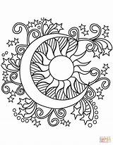 Coloring Pages Moon Sun Pop Mandala Stars Printable Adult Star Sheets Supercoloring sketch template