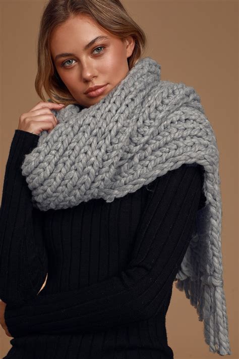 cute grey scarf oversized scarf knit scarf lulus
