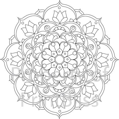 flower mandala printable coloring page  printbliss  etsy art