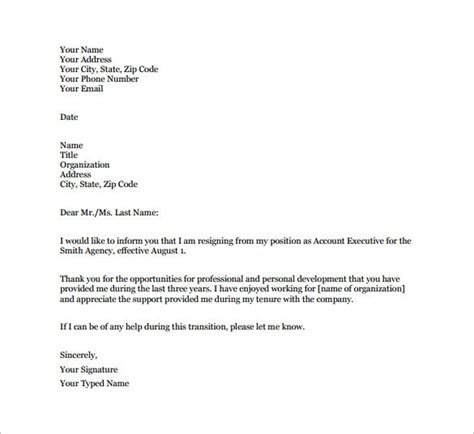 sample simple resignation letter scrumps