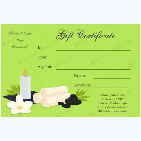 customizable downloadable spa gift certificate template