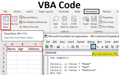 vba code   write  run code  excel vba