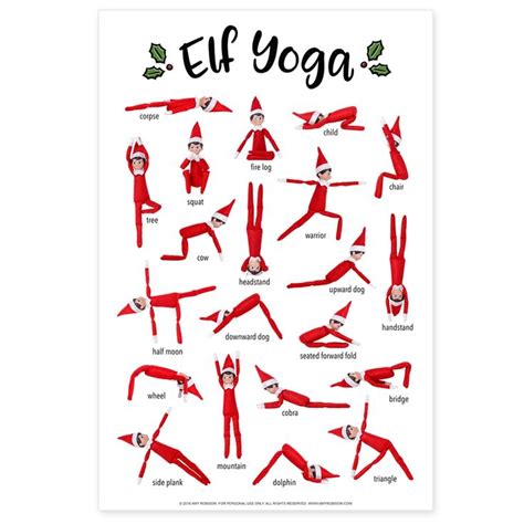 elf yoga poster printable elf activities elf  shelf printables