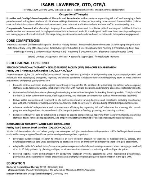 occupational therapy resume sample monstercom