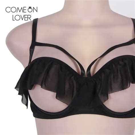 Comeonlover Black Ruffle Open Cup Sexy Women Underwear Set Fashion