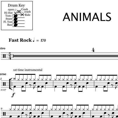 animals muse drum sheet  onlinedrummercom