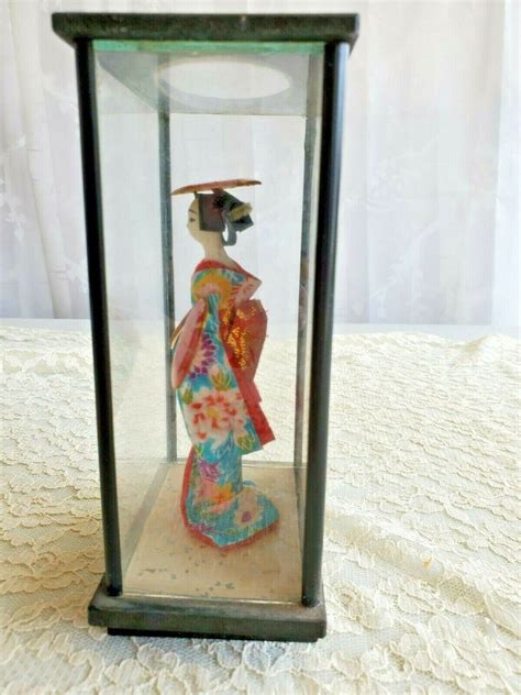 Omc Japan Mini Geisha Doll Kimono Glass Display Case Otagiri Etsy