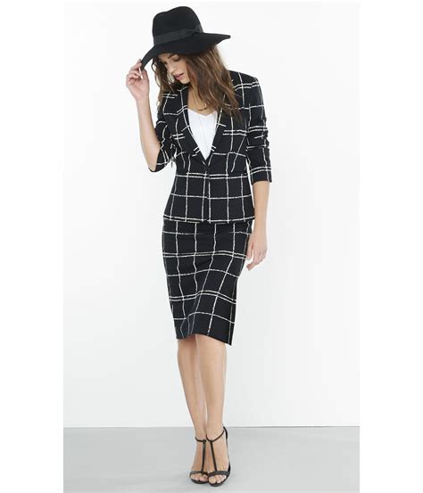 Express Painted Windowpane Plaid Pencil Skirt In Black