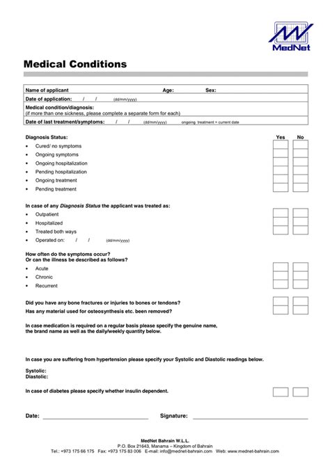 medical application form  word   formats page