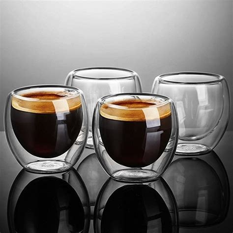 New 1 4 6pcs Double Wall Shot Glass Double Wall Espresso Coffee Cup