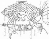 Steampunk Coloring Airship Adult Doodle sketch template