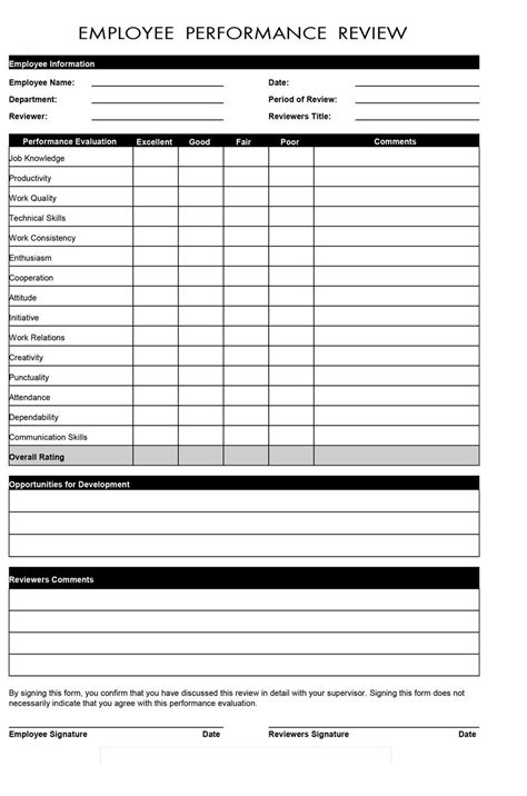 printable employee performance evaluation form printable forms