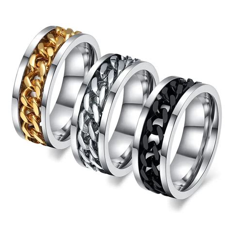 vnox mm rotatable chain ring  men women stainless steel flexible spinner link casual