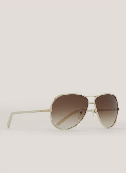 Chloé Leather Trim Aviator Sunglasses In Gold Neutral And