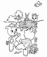 Pigs Little Coloring Three Pages House Sheets Brick Pig Print Color Building Activity Next Printable sketch template