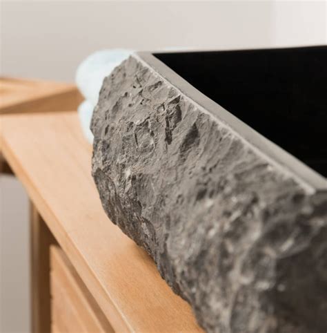 rectangular countertop stone sink black rough hewn