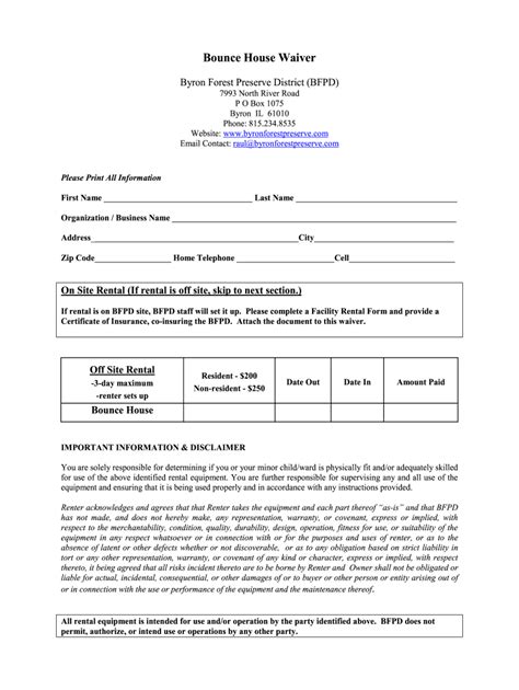 bounce house rental waiver fill  printable fillable blank