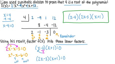 question video factor theorem  synthetic division nagwa