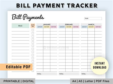 editable monthly bill tracker bill planner monthly bill etsy australia