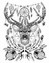 Coloring Pages Deer Printable Adults Animal Tribal Adult Spirit Animals Girly Grid Book Geometric Tattoo Wild Print Colouring Mandala Antler sketch template